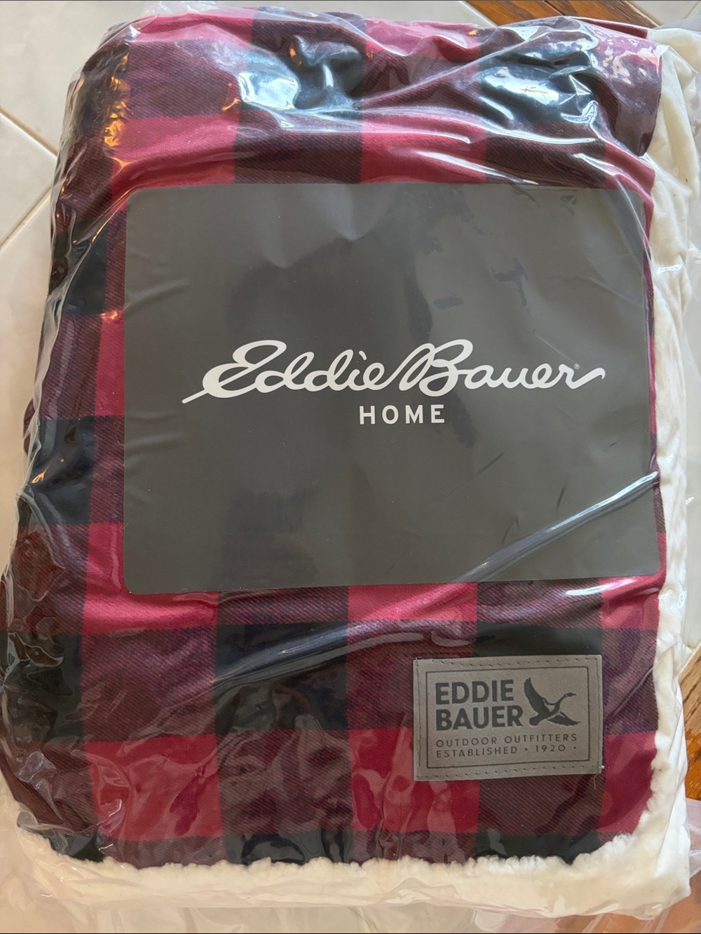 NWT•Eddie Bauer Reversible Sherpa Blanket | Cabin Plaid Red/Black | 50”x60”
